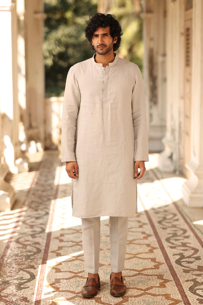 Cloud Grey Kurta Set | linen kurta set for men