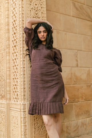 Puff sleeve frill Dress by Front Chi Linen