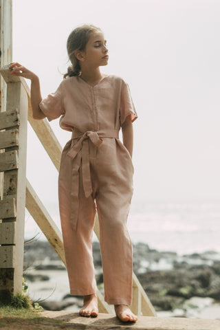 Short Sleeve Linen Jumpsuit