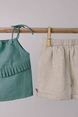 Linen tie strap pleated co-ords set - Chi Linen