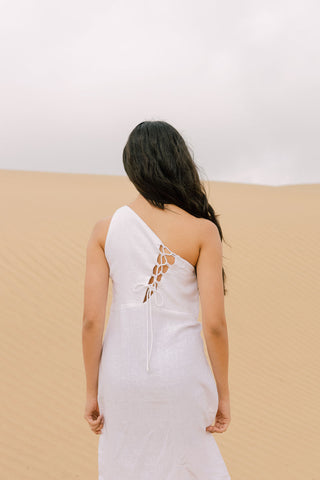 One Shoulder Criss-Cross Dress Back by Chi linen