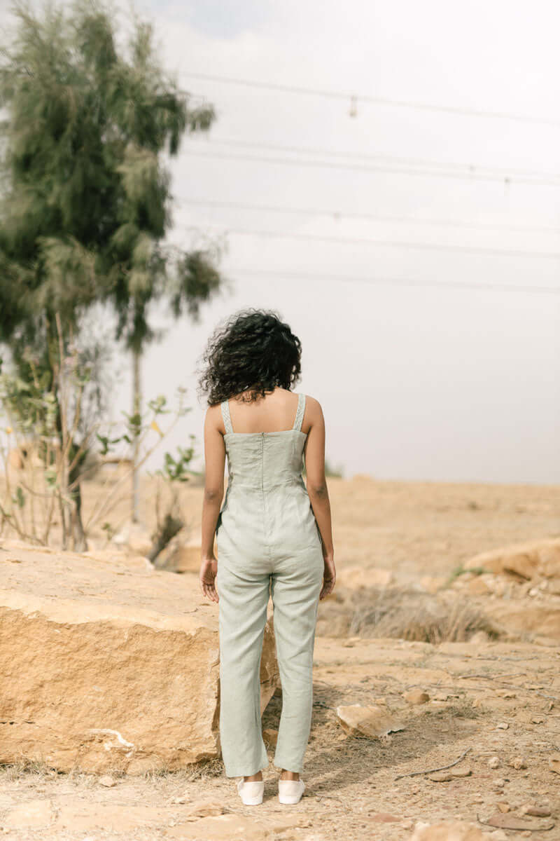 Pleated strap jumpsuit - Chi Linen