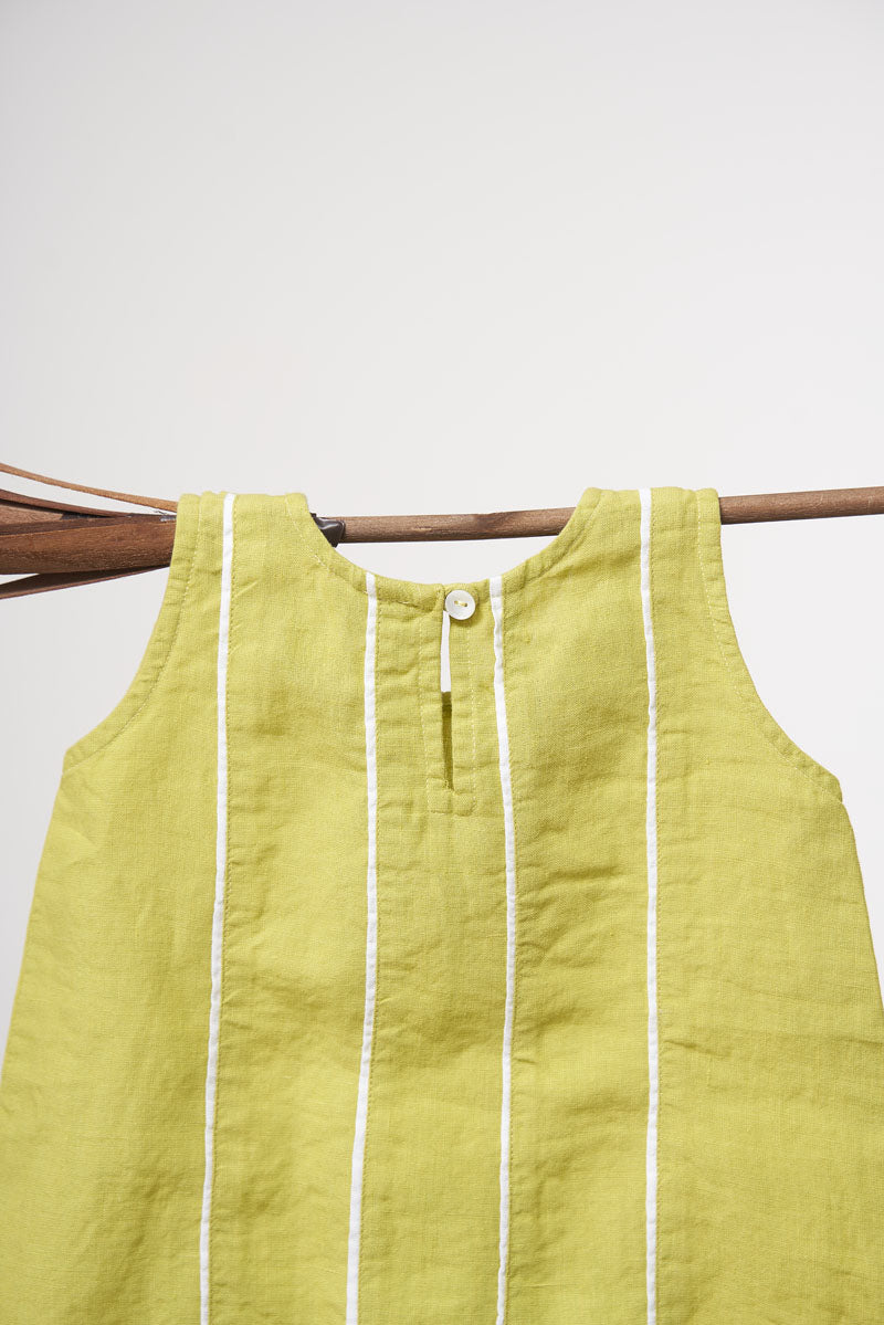 Vertical Stripe Collared Frock - Chi Linen