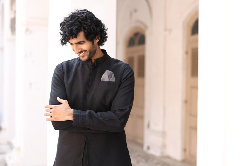 Black Kurta & Jacket Set | Linen Kurta Jacket for Men