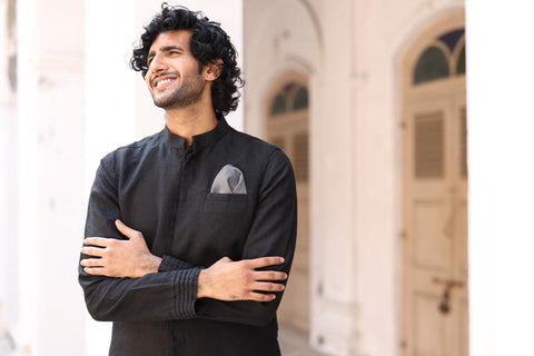 Black Kurta & Jacket Set | Linen Kurta Jacket for Men