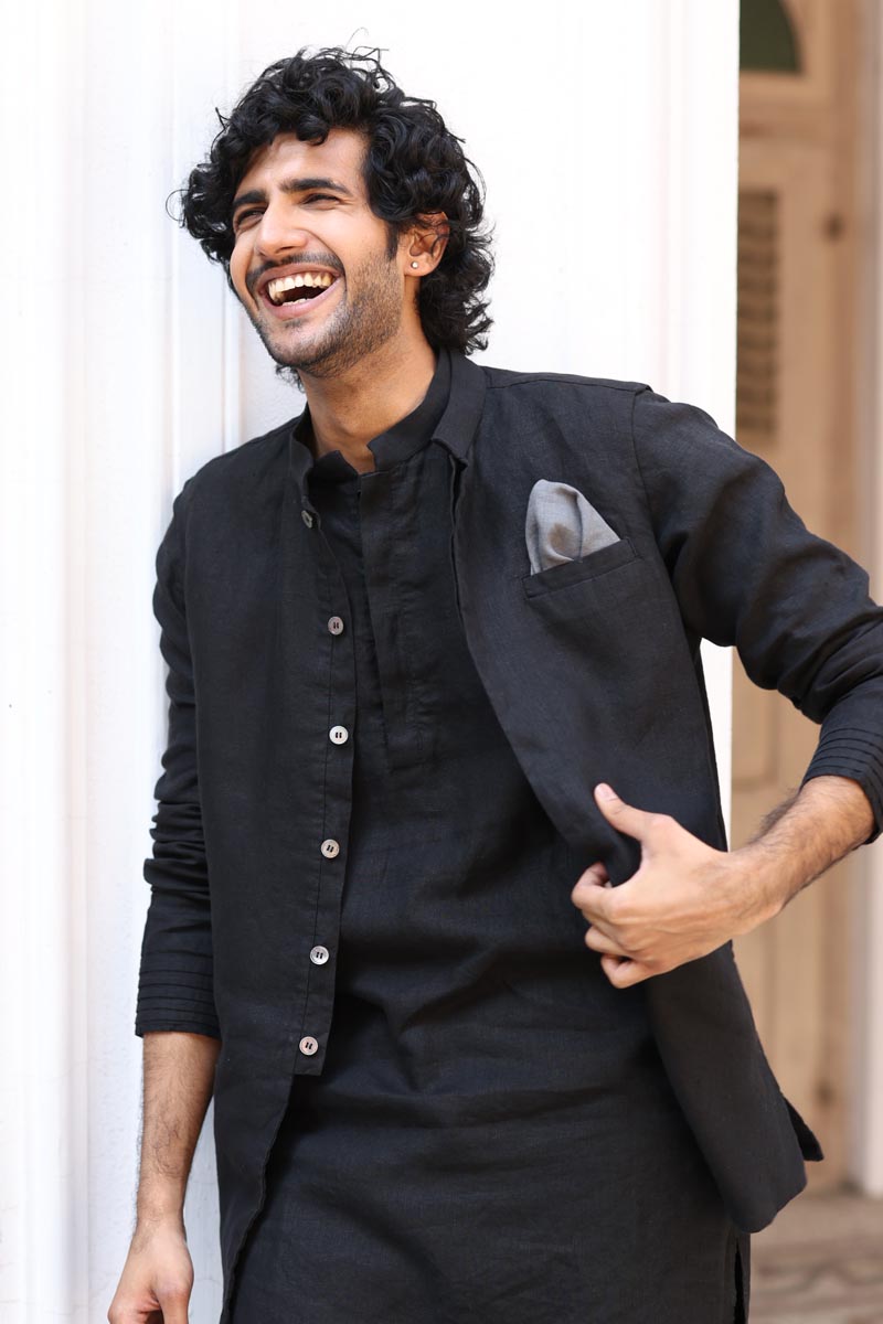 Black Kurta & Jacket Set | Linen Kurta Jacket for Men