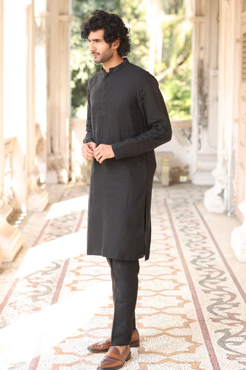 Black Kurta Set | linen kurta set for men