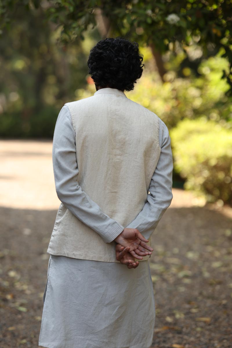 Cloud Grey Kurta & Jacket Set | linen kurta jacket set for men