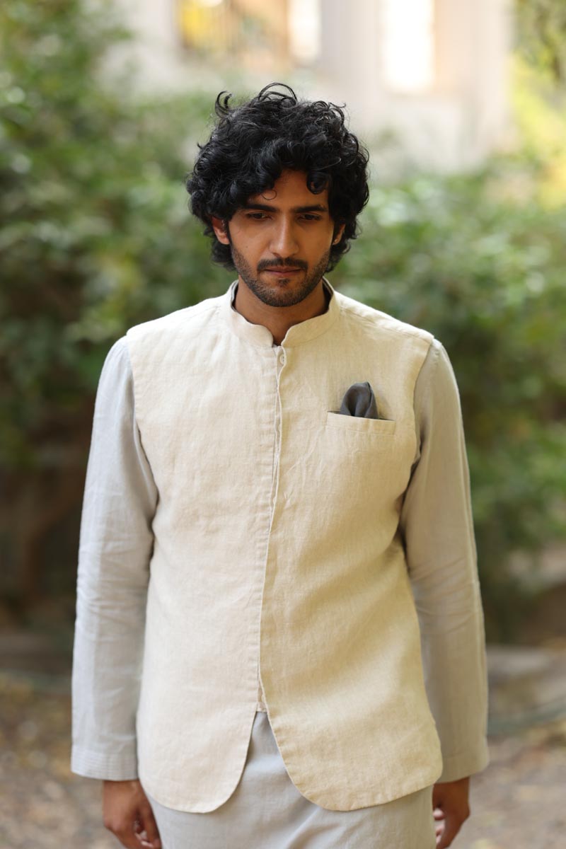 Cloud Grey Kurta & Jacket Set | linen kurta jacket set for men