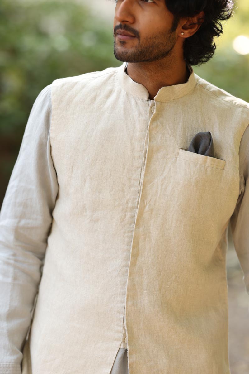 Cloud Grey Kurta & Jacket Set | linen kurta jacket set for men