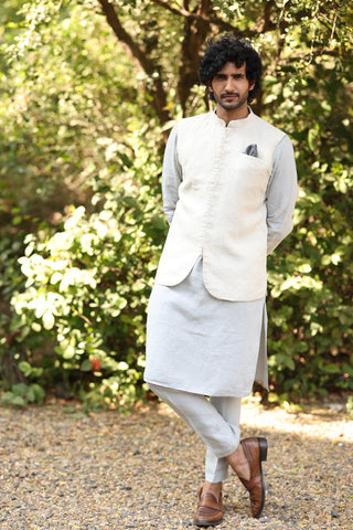 Cloud Grey Kurta & Jacket Set | linen kurta jacket set for men