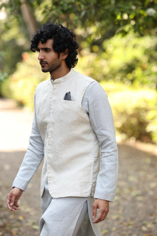 Cloud Grey Kurta & Jacket Set | linen kurta jacket set for men