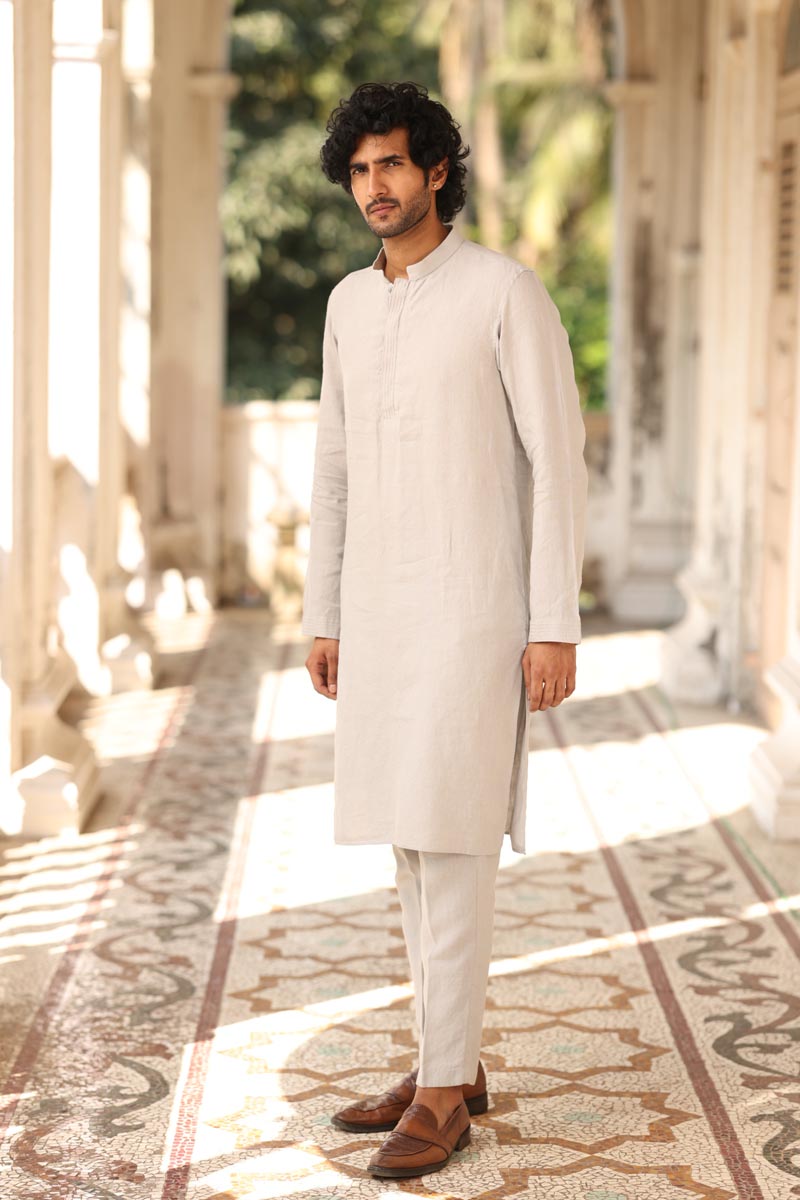 Cloud Grey Kurta Set | linen kurta set for men