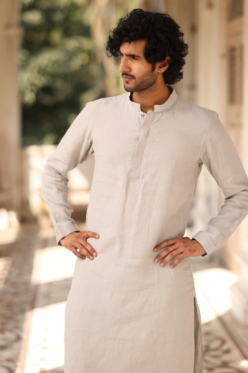 Cloud Grey Kurta Set | linen kurta set for men