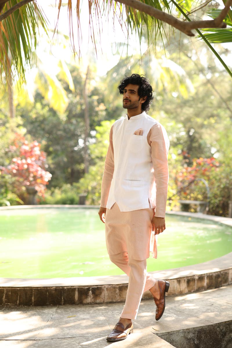 Linen Kurta Jacket | Flamingo Kurta & Jacket Set 