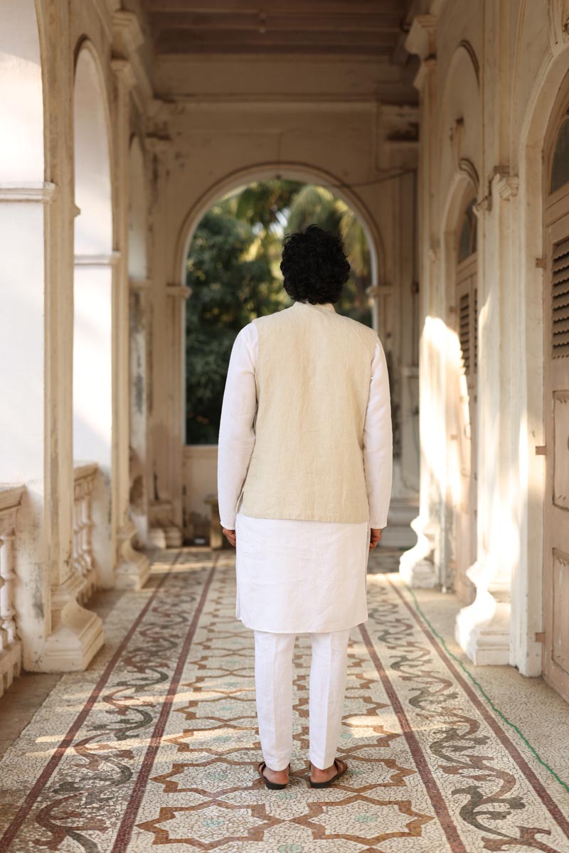 White Kurta & Jacket Set | Linen Kurta Jacket for men 