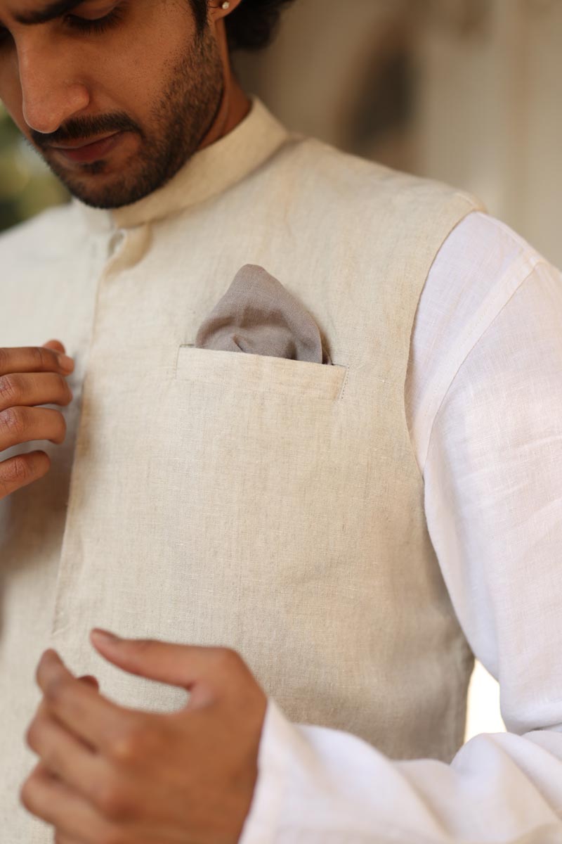 White Kurta & Jacket Set | Linen Kurta Jacket for men 