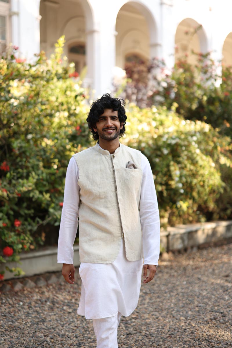 White Kurta & Jacket Set | Linen Kurta Jacket for men 