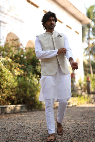 White Kurta & Jacket Set | Linen Kurta Jacket for men 