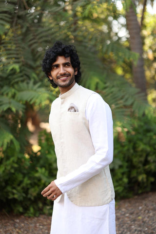 White Kurta & Jacket Set | Linen Kurta Jacket for men 