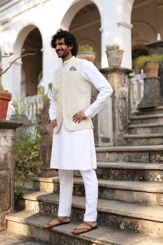 White Kurta & Jacket Set | Linen Kurta Jacket for men 