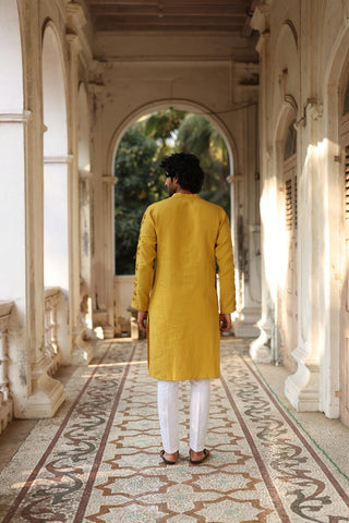 Mustard Yellow Kurta Set | linen kurta set for men