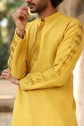 Mustard Yellow Kurta Set | linen kurta set for men