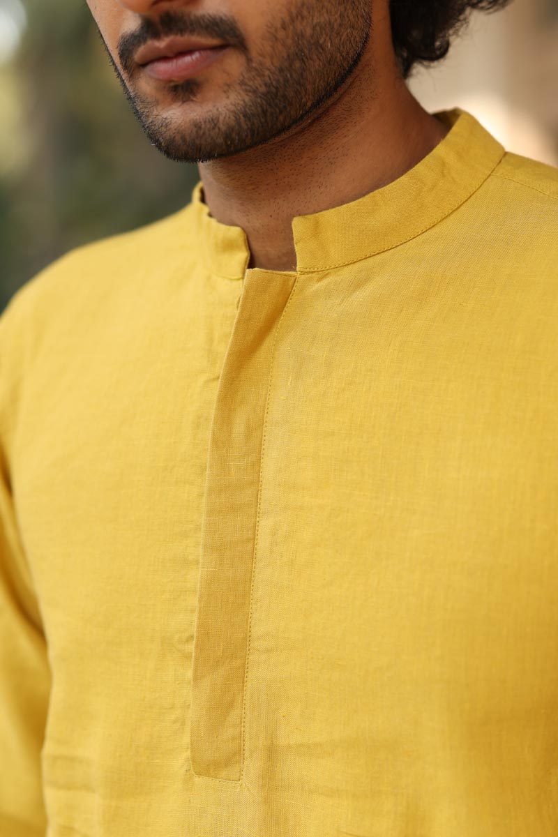 Mustard Yellow Kurta Set | linen kurta set for men