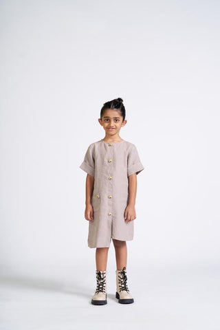 Almond Beige Buttoned Embroidered Dress