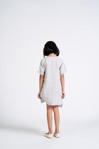 Cloud grey Buttoned Embroidered Dress