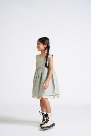 Mint green Embroidered Yoke Dress