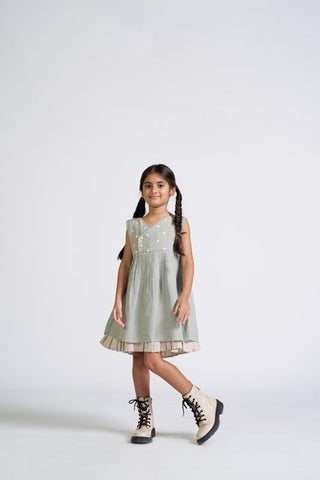 Mint green Embroidered Yoke Dress