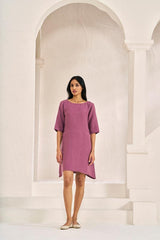 Boat Neck A-line Dress Twilight Purple - Chi Linen