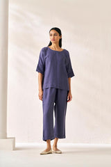 Relaxed Fit Top and Bottom Co-Ord Set Blueberry - Chi Linen