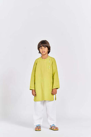 Lime green side opening kurta set