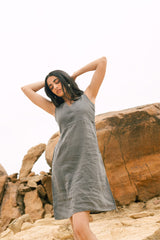 Sleeveless pleated yoke dress - Chi Linen