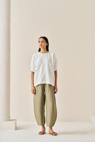 Pleated Top and Harem Pants Co-ord Set White and Olive