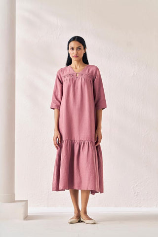 Gathered Neckline Long Dress Rose Gold