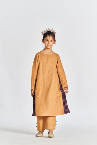 Sand brown beaded kurta set