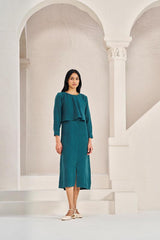 2 Layer Front Slit Dress Teal - Chi Linen