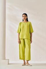 Relaxed Fit Top and Bottom Co-Ord Set Lime Green - Chi Linen