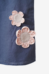 Navy Blue Tie-Up Shoulder Flower Frock - Chi Linen