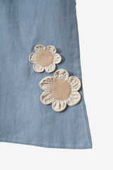 Air Force Blue Tie-Up Shoulder Flower Frock - Chi Linen