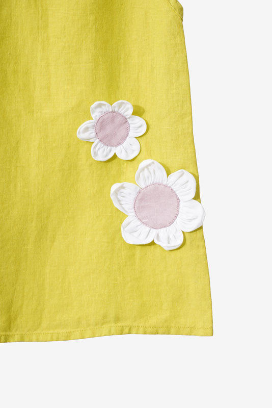 Lime Tie-Up Shoulder Flower Frock - Chi Linen