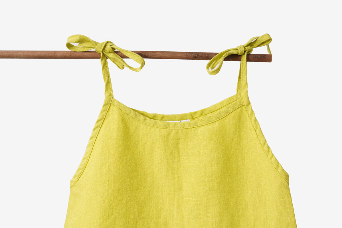 Lime Tie-Up Shoulder Flower Frock - Chi Linen