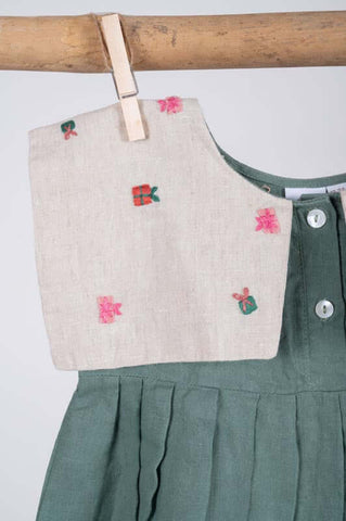 Hand-Embroidered Flap Collar Dress - Chi Linen