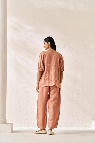 Pleated Top and Harem Pants Co-ord Set Peach - Chi Linen