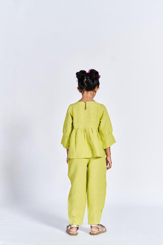 Lime Green Floral Embroidered Set