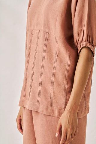 Pleated Top and Harem Pants Co-ord Set Peach - Chi Linen