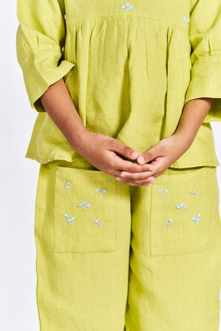 Lime Green Floral Embroidered Set